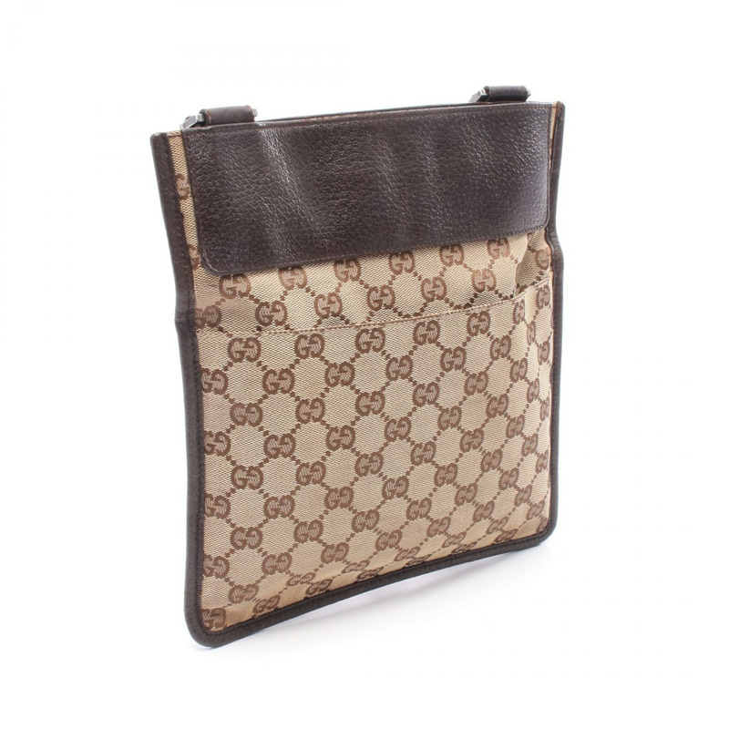 GUCCI GG帆布肩斜背包 27639 帆布皮革 米色棕色 二手-1