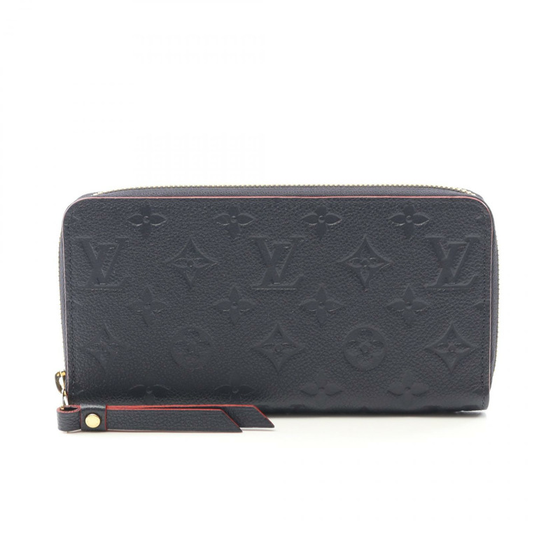 LOUIS VUITTON Zippy 長皮夾 M62121 Monogram empreinte 皮革海軍藍紅色二手-0