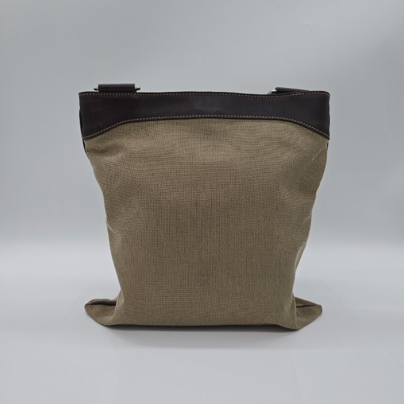 PRADA 普拉達 中古 JACQUARD 帆布肩包 真皮 卡其色 偏米色 深棕色牛皮 肩背包-1