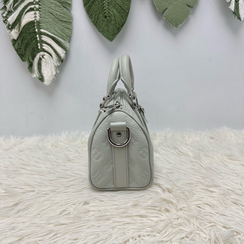 LV 灰綠色真皮壓紋 KeepAll 25 手提斜肩包 晶片款-3