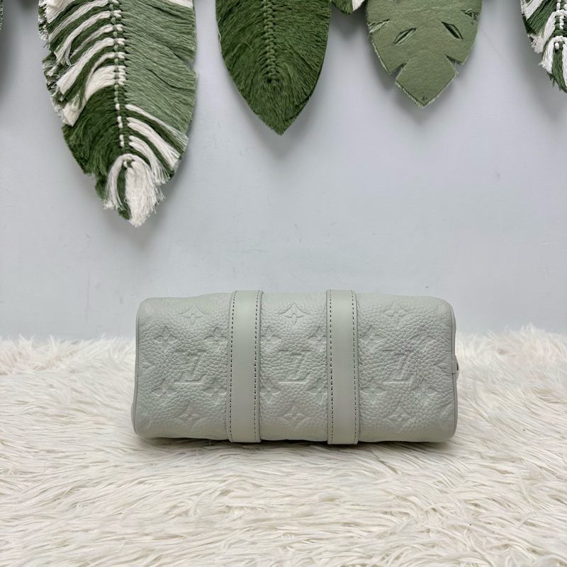 LV 灰綠色真皮壓紋 KeepAll 25 手提斜肩包 晶片款-5