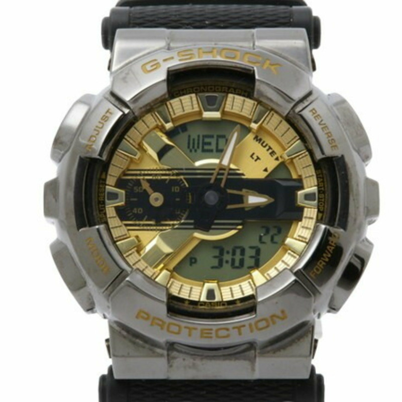 CASIO G-SHOCK 100 週年 NEW ERA 合作款 GM-110NE-1AJR 男士石英類比數位手錶,搭配黑金色錶盤和樹脂不銹鋼錶殼-0