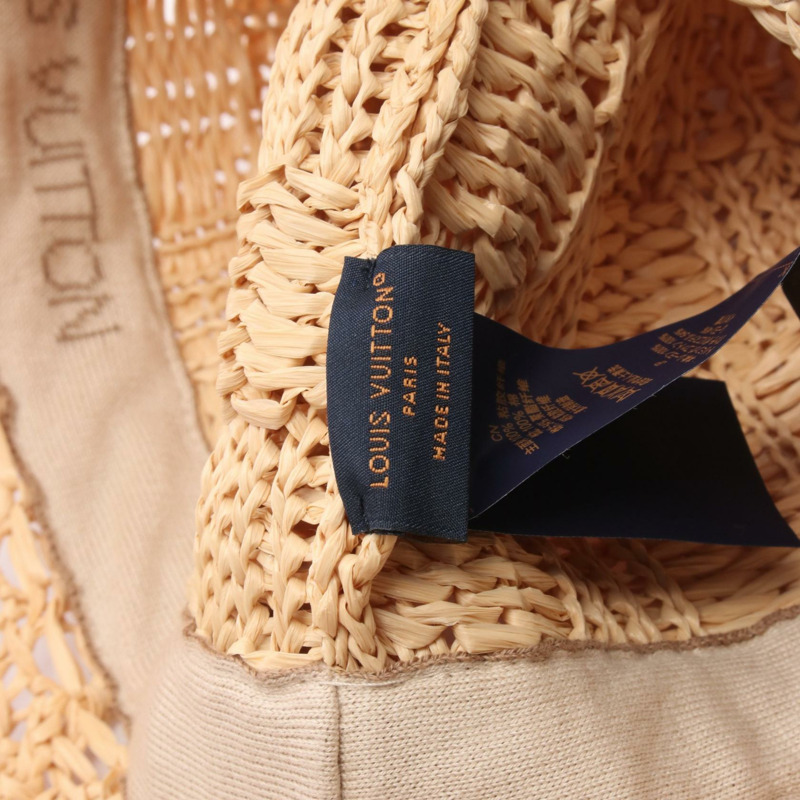 LOUIS VUITTON Damier 帽子 Raffia M7570L 人造絲米色米色二手女士 LV-3