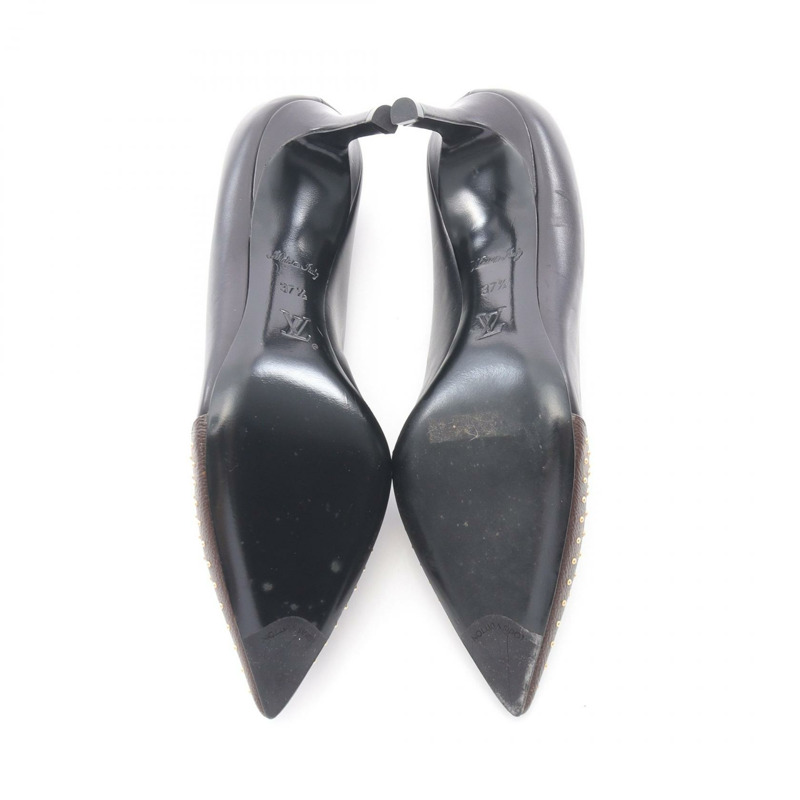 LOUIS VUITTON Monogram 高跟鞋塗層帆布皮革棕色黑色二手女士 37 1/2-3