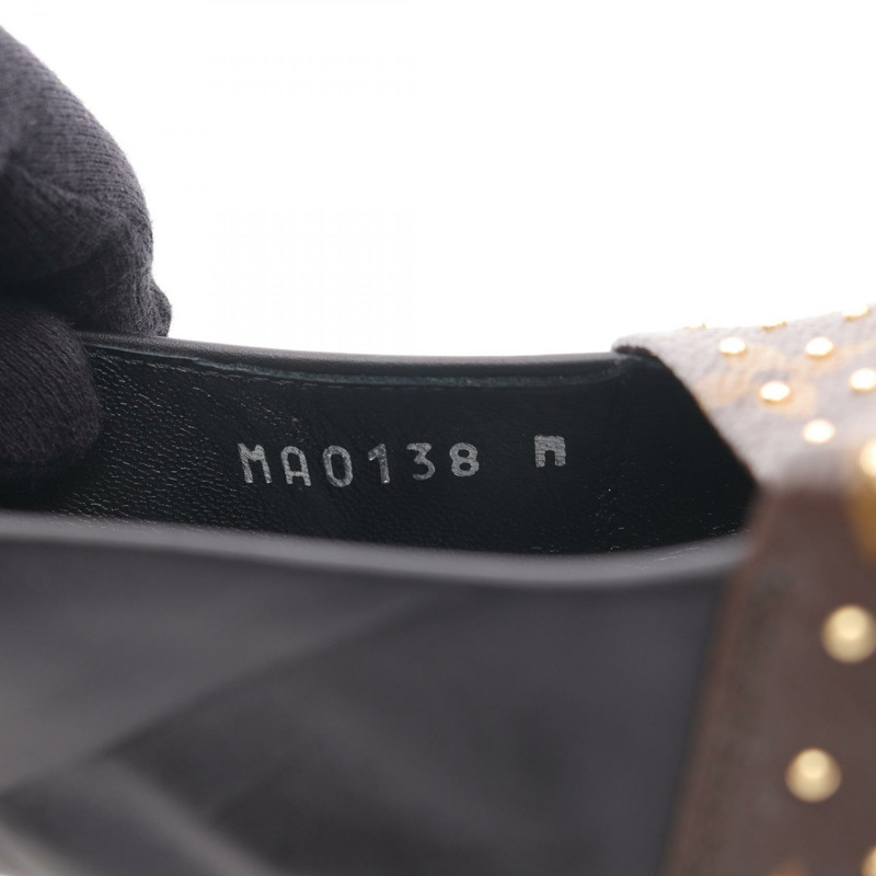 LOUIS VUITTON Monogram 高跟鞋塗層帆布皮革棕色黑色二手女士 37 1/2-5