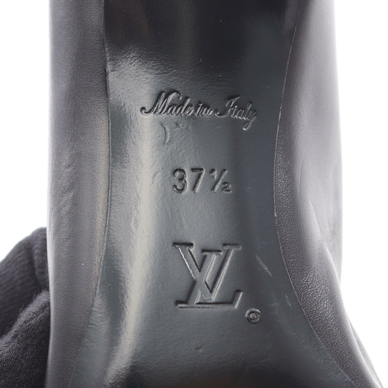 LOUIS VUITTON Monogram 高跟鞋塗層帆布皮革棕色黑色二手女士 37 1/2-6