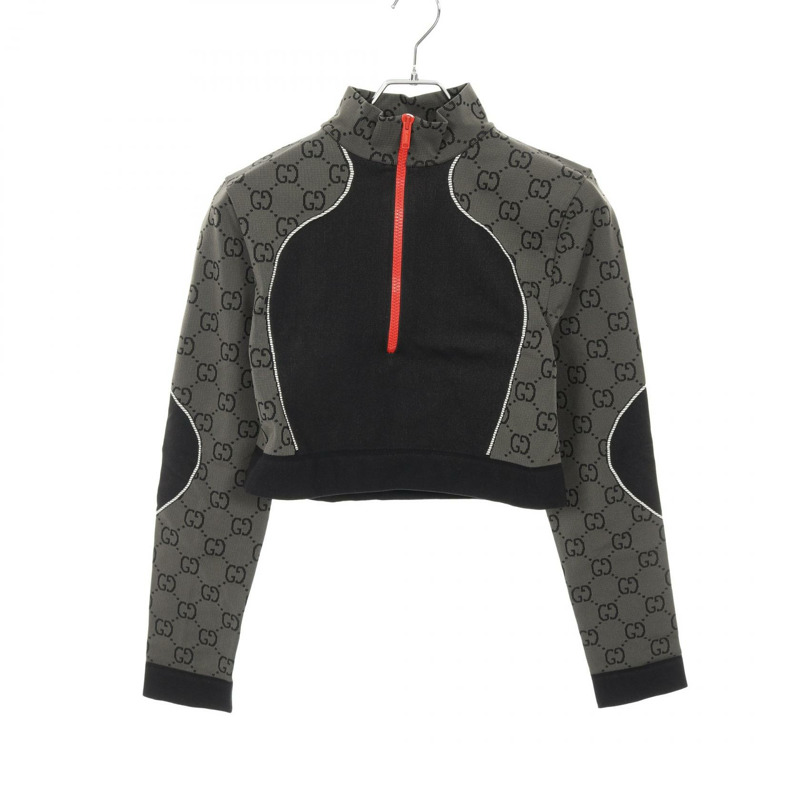 GUCCI GG提花半拉鍊針織衫 726373 尼龍灰黑色二手女款 #L-0