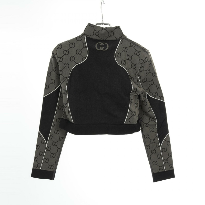 GUCCI GG提花半拉鍊針織衫 726373 尼龍灰黑色二手女款 #L-1