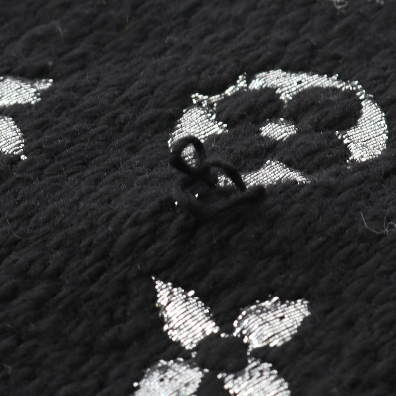 LOUIS VUITTON Logo Mania Shine 圍巾 M75833 羊毛絲綢黑色銀色二手男女通用-4