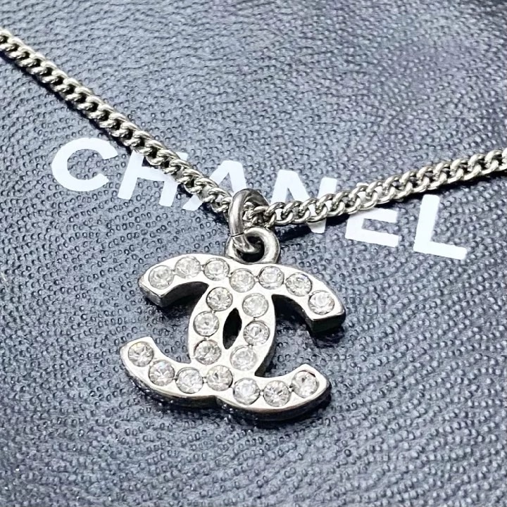 Chanel vintage 銀色水鑽項鍊-0