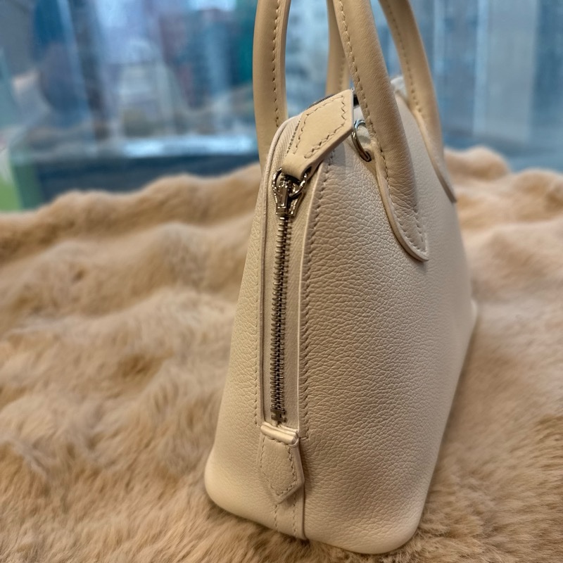 HERMES mini Bolide 純白銀釦 evercolor皮 stamp k-4