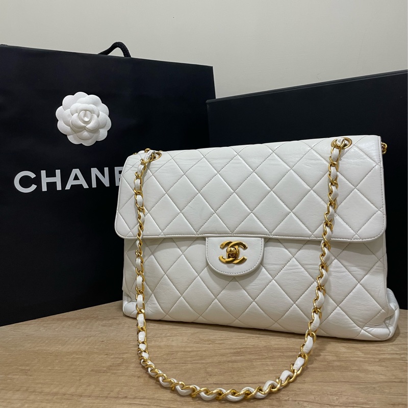 搬家出清🉐Chanel Vintage 經典白色小羊皮雙子星-0