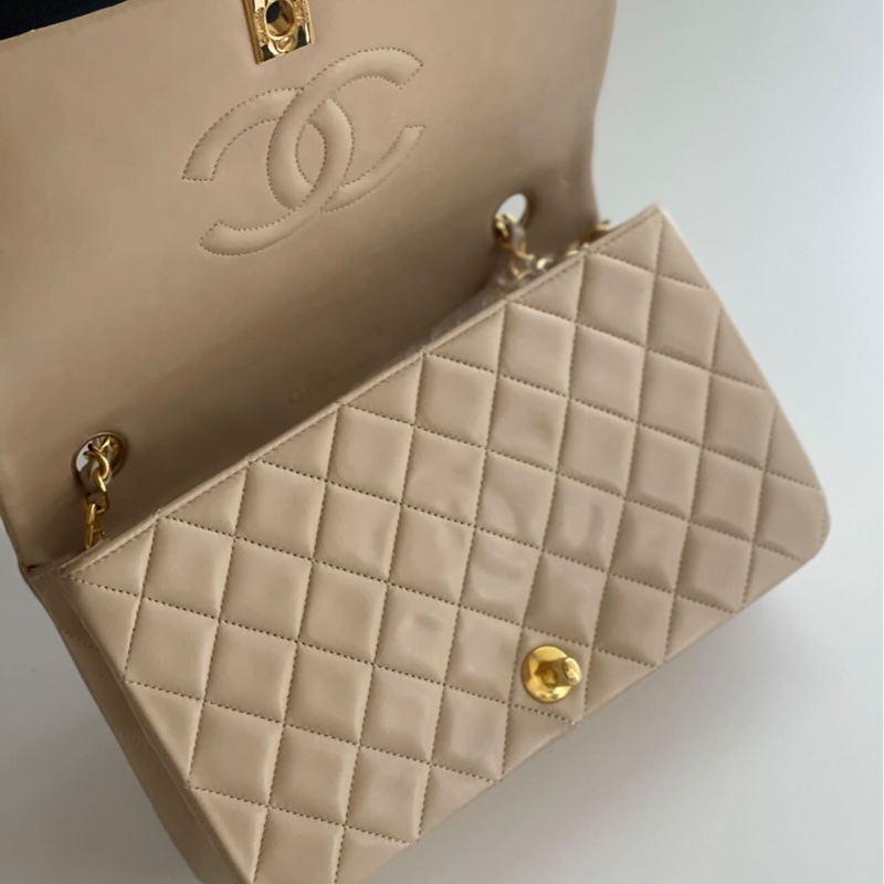 CHANEL VINTAGE 23 稀有奶茶老花 肩背側背包-4