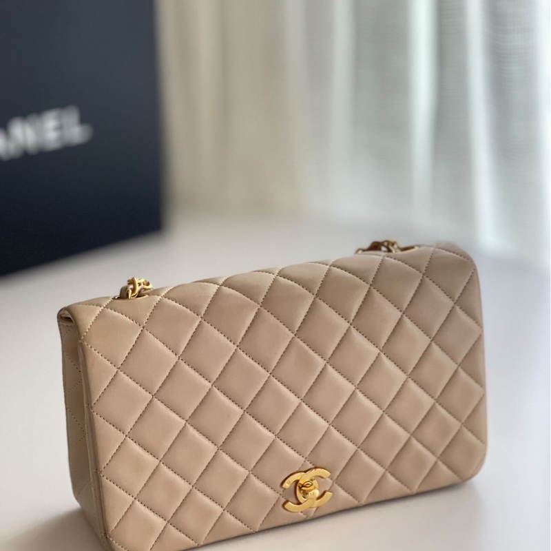 CHANEL VINTAGE 23 稀有奶茶老花 肩背側背包-10
