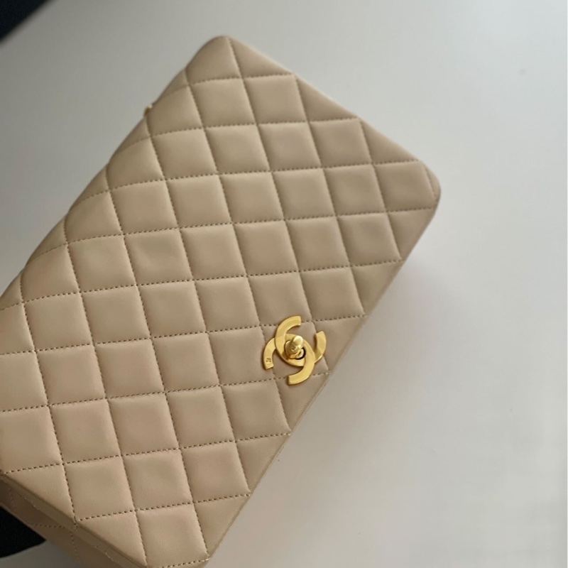 CHANEL VINTAGE 23 稀有奶茶老花 肩背側背包-18