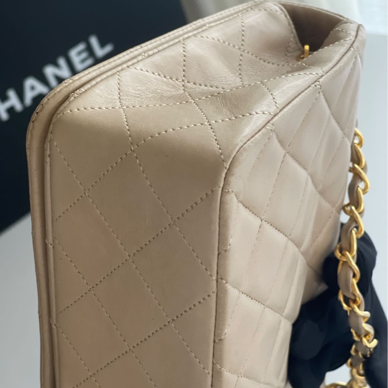 CHANEL VINTAGE 23 稀有奶茶老花 肩背側背包-19
