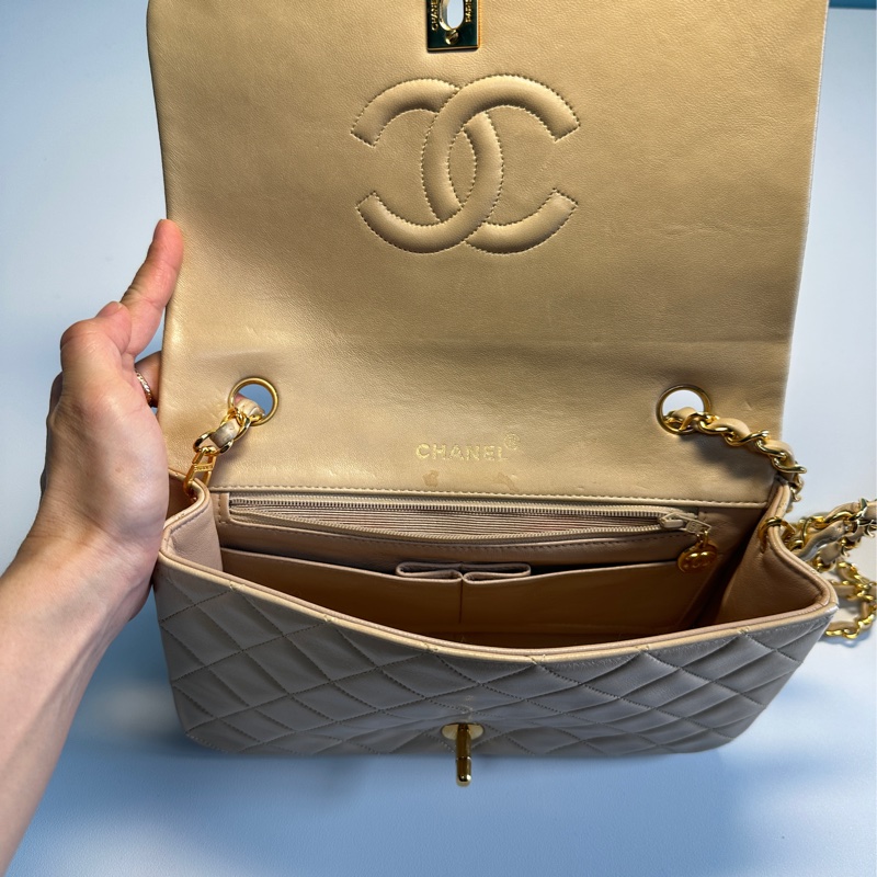 CHANEL VINTAGE 23 稀有奶茶老花 肩背側背包-23