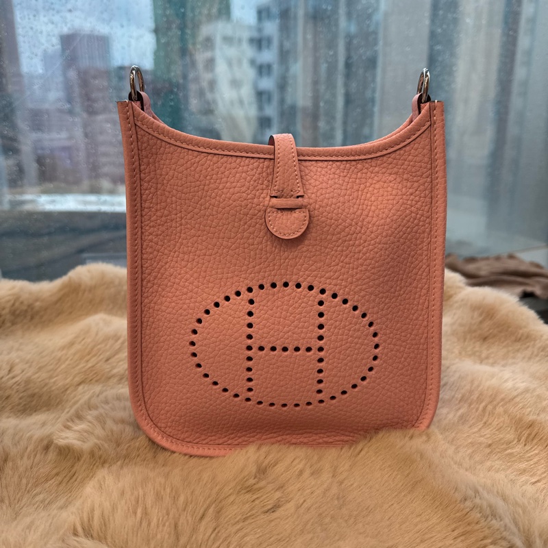 HERMES Mini Evelyne 3Q 櫻花粉銀tc stamp k-5