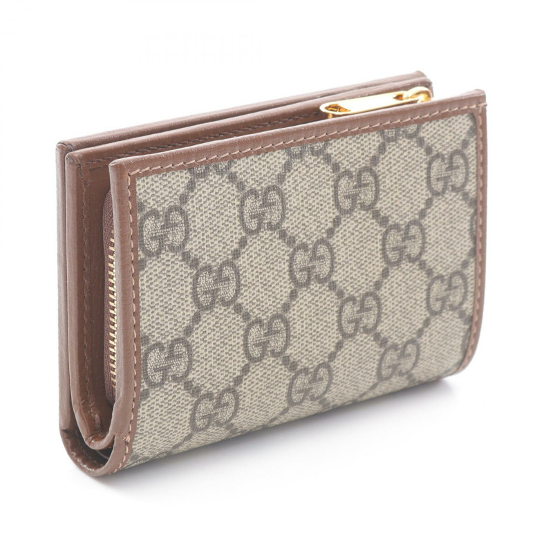 GUCCI 馬銜扣 1955 GG Supreme 雙折錢包 72684692TCG8563 皮革 PVC 米色棕色 全新 女款-1