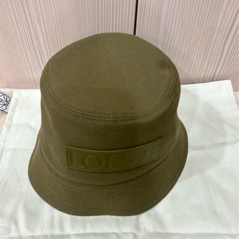 #全新 Loewe 皮標帆布漁夫帽 軍綠-5