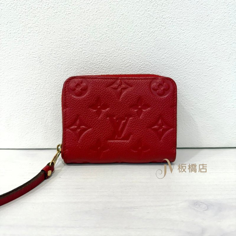 LV紅色牛皮壓紋拉鍊零錢包M60740-0