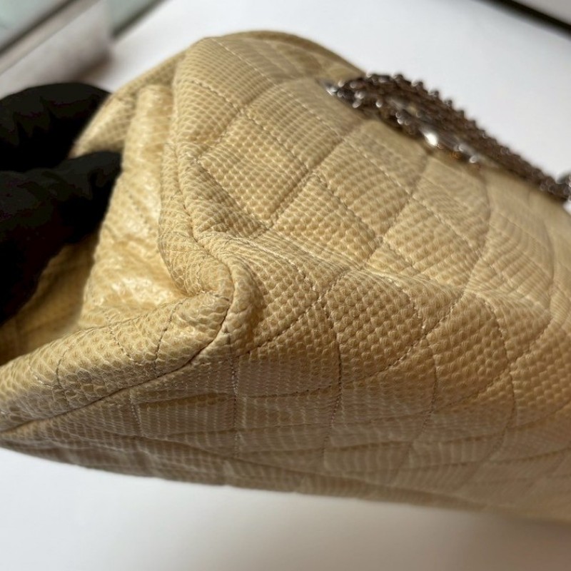 Chanel 銀鍊淺米黃蜥蜴皮革小號仕女包-6