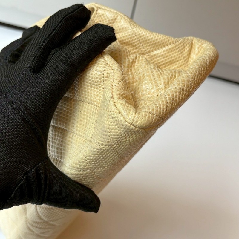 Chanel 銀鍊淺米黃蜥蜴皮革小號仕女包-7