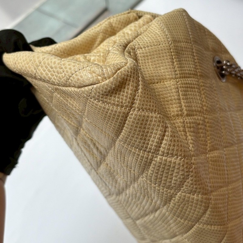 Chanel 銀鍊淺米黃蜥蜴皮革小號仕女包-11