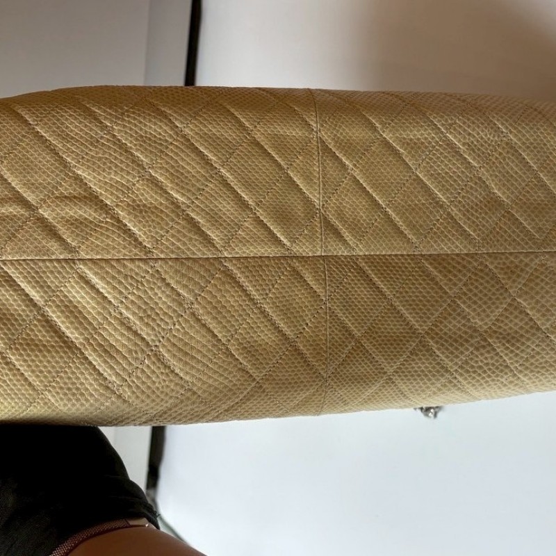 Chanel 銀鍊淺米黃蜥蜴皮革小號仕女包-12