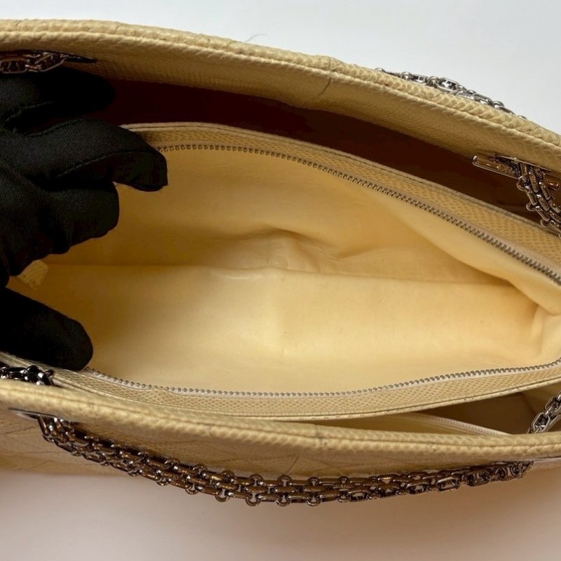 Chanel 銀鍊淺米黃蜥蜴皮革小號仕女包-17