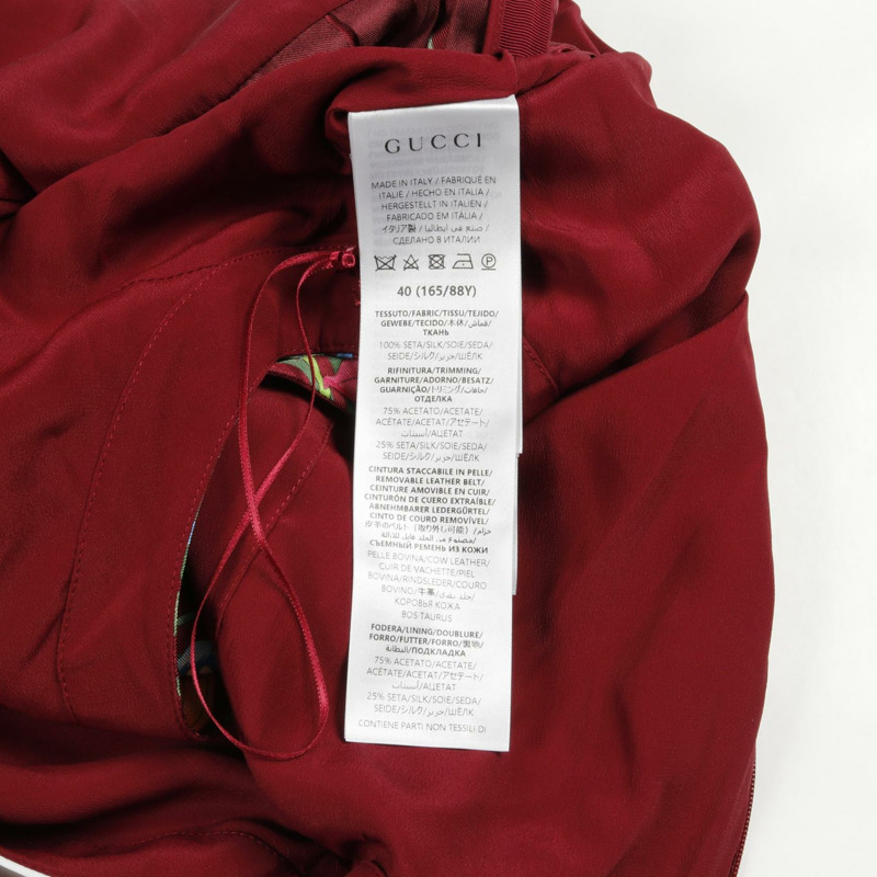 GUCCI 花卉連身裙 無袖 825277 絲綢 波爾多色 二手 女款 #40-3