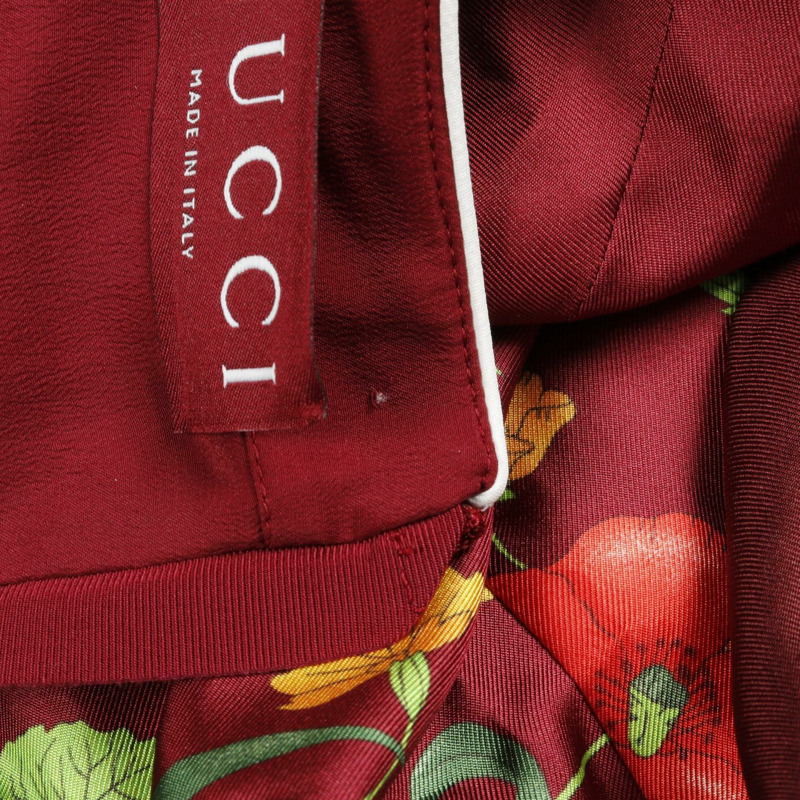 GUCCI 花卉連身裙 無袖 825277 絲綢 波爾多色 二手 女款 #40-8