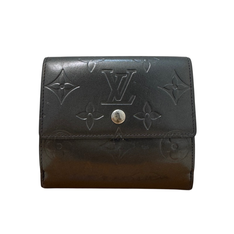 Louis Vuitton 漆皮黑灰壓紋短夾-0