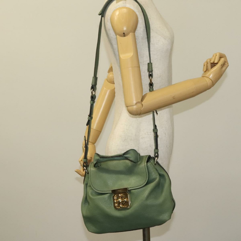 【日本直送】Chloe Elsie 手提包 皮革 兩用 綠色金色 正品 BA1842-23