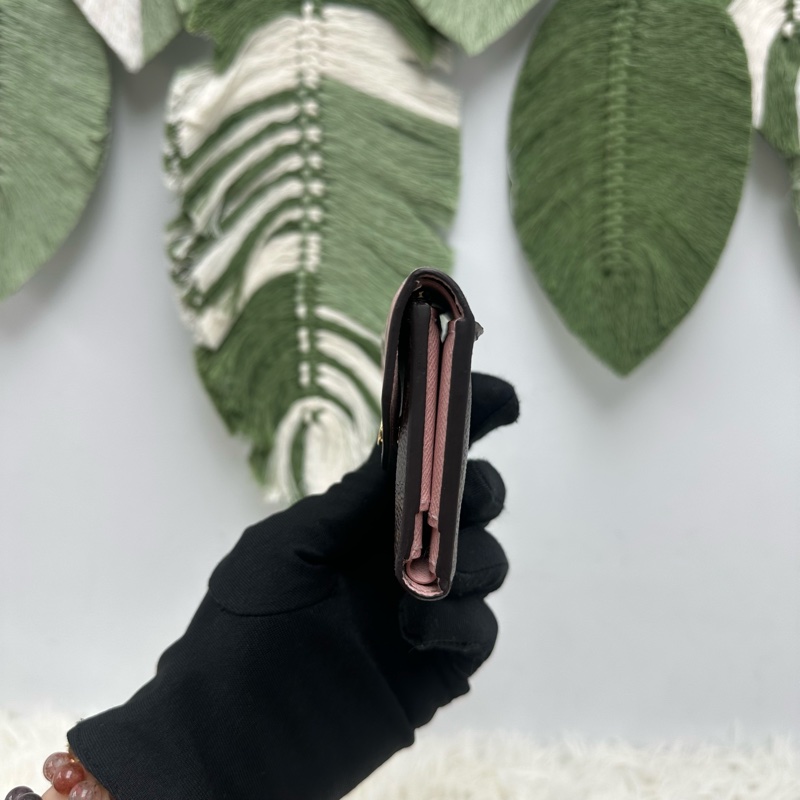 LV 經典老花拼粉紅色 三摺小銀包-1