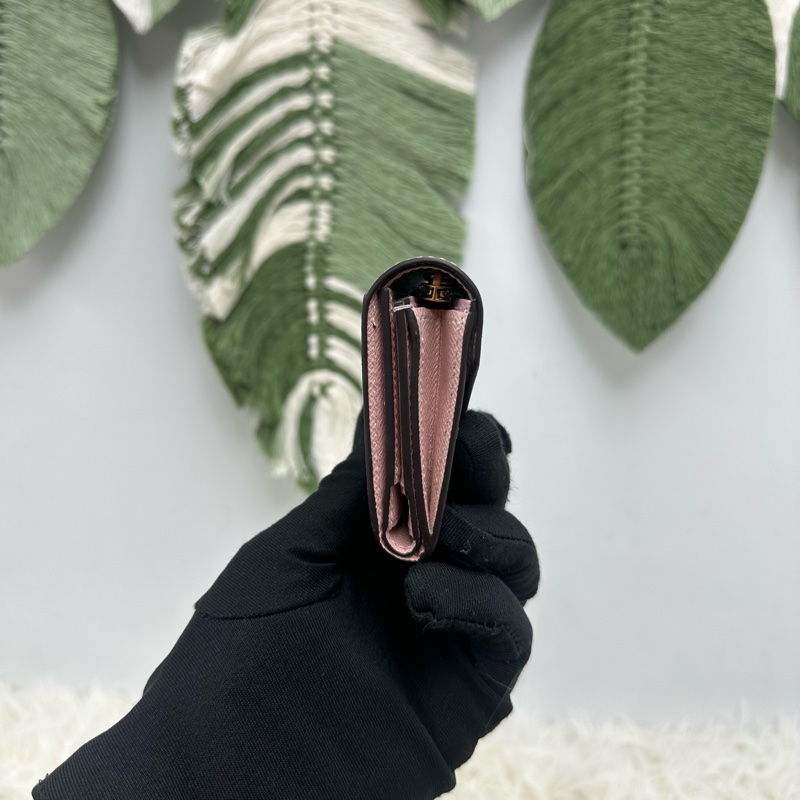 LV 經典老花拼粉紅色 三摺小銀包-2