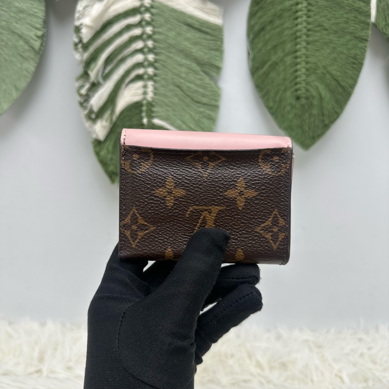 LV 經典老花拼粉紅色 三摺小銀包-3