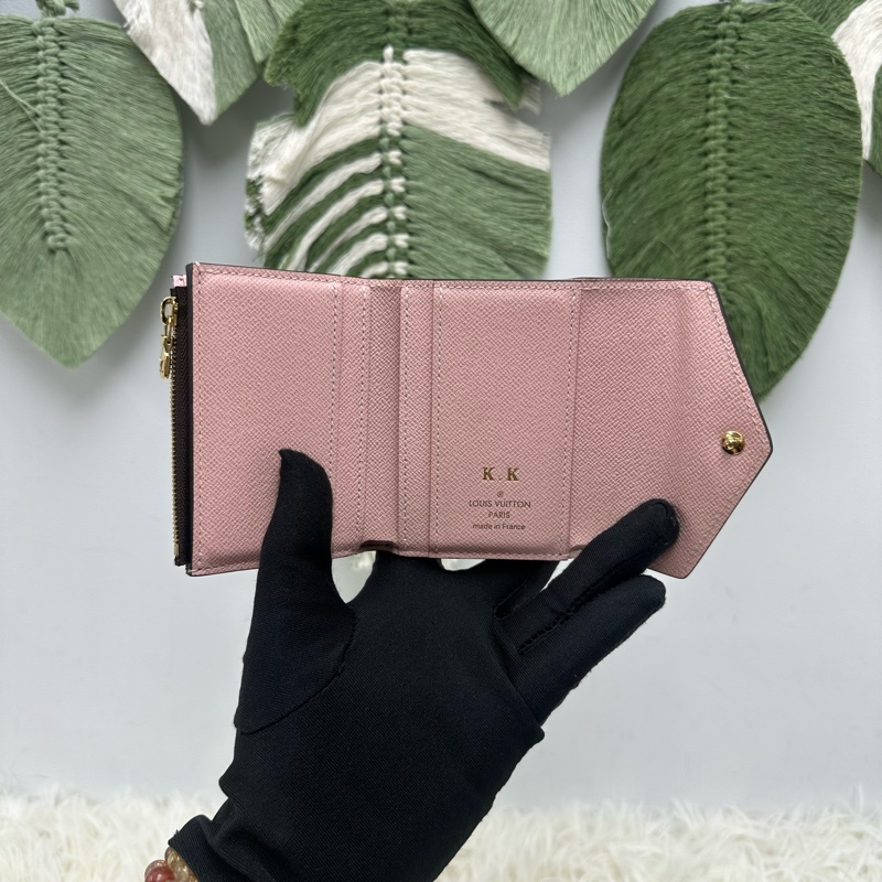 LV 經典老花拼粉紅色 三摺小銀包-4