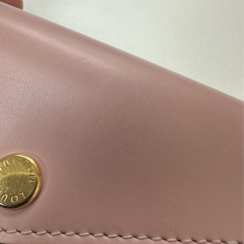 LV 經典老花拼粉紅色 三摺小銀包-7