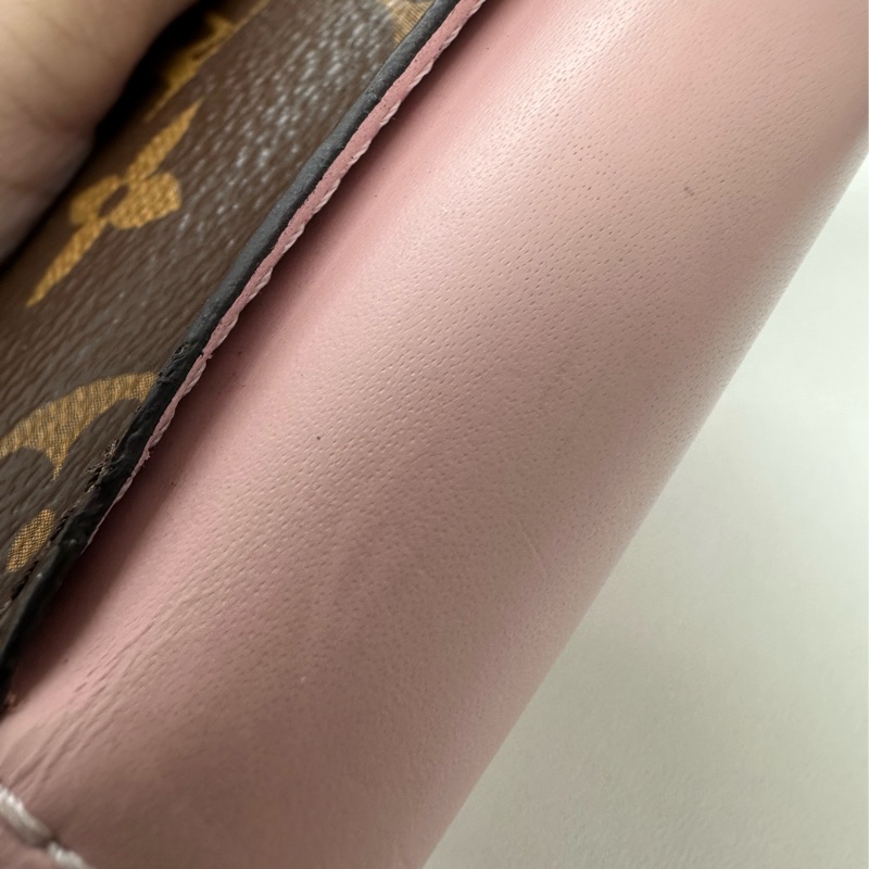 LV 經典老花拼粉紅色 三摺小銀包-9
