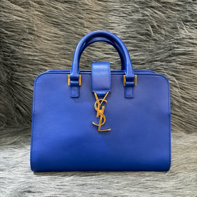 YSL 372087 Cabas Mini 皇家藍 牛皮 金釦 手提包 肩背包 斜背包 兩用包 學院包-1