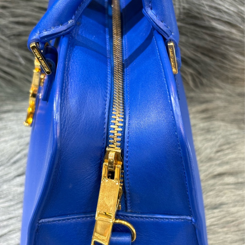 YSL 372087 Cabas Mini 皇家藍 牛皮 金釦 手提包 肩背包 斜背包 兩用包 學院包-5
