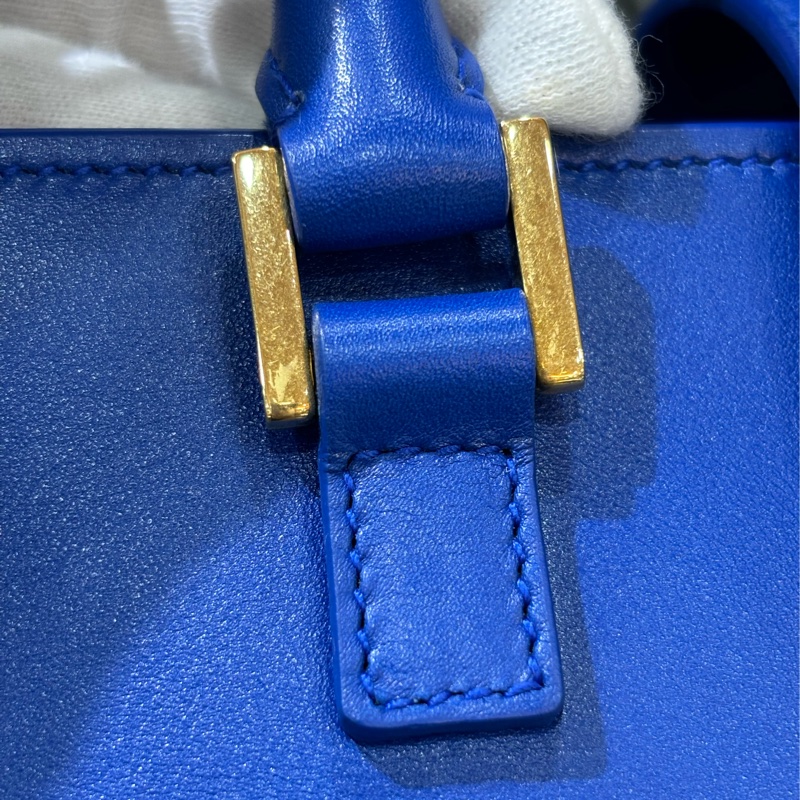 YSL 372087 Cabas Mini 皇家藍 牛皮 金釦 手提包 肩背包 斜背包 兩用包 學院包-11