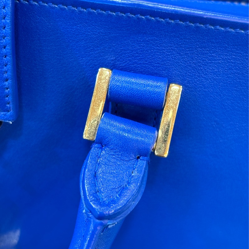 YSL 372087 Cabas Mini 皇家藍 牛皮 金釦 手提包 肩背包 斜背包 兩用包 學院包-14