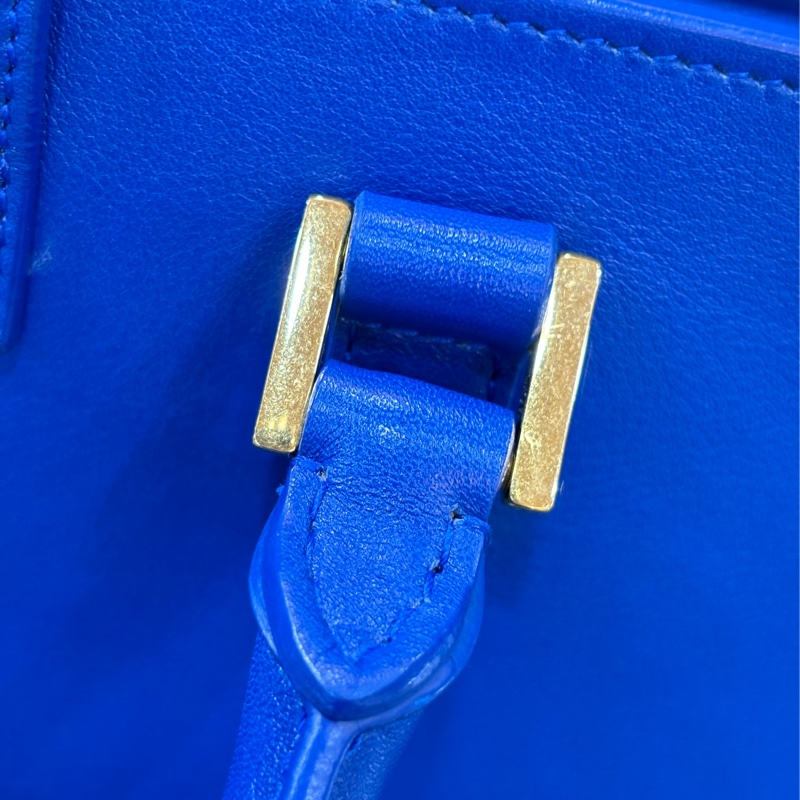 YSL 372087 Cabas Mini 皇家藍 牛皮 金釦 手提包 肩背包 斜背包 兩用包 學院包-18