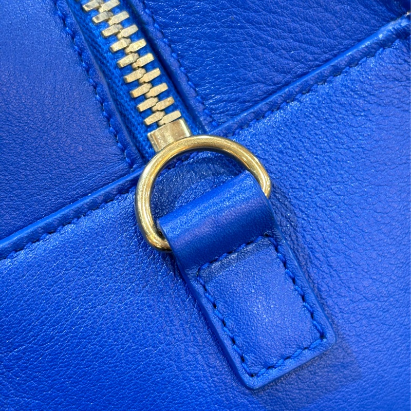 YSL 372087 Cabas Mini 皇家藍 牛皮 金釦 手提包 肩背包 斜背包 兩用包 學院包-24
