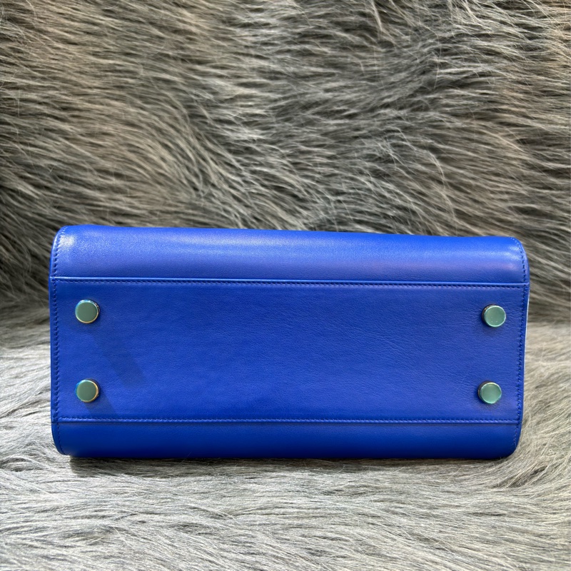 YSL 372087 Cabas Mini 皇家藍 牛皮 金釦 手提包 肩背包 斜背包 兩用包 學院包-27