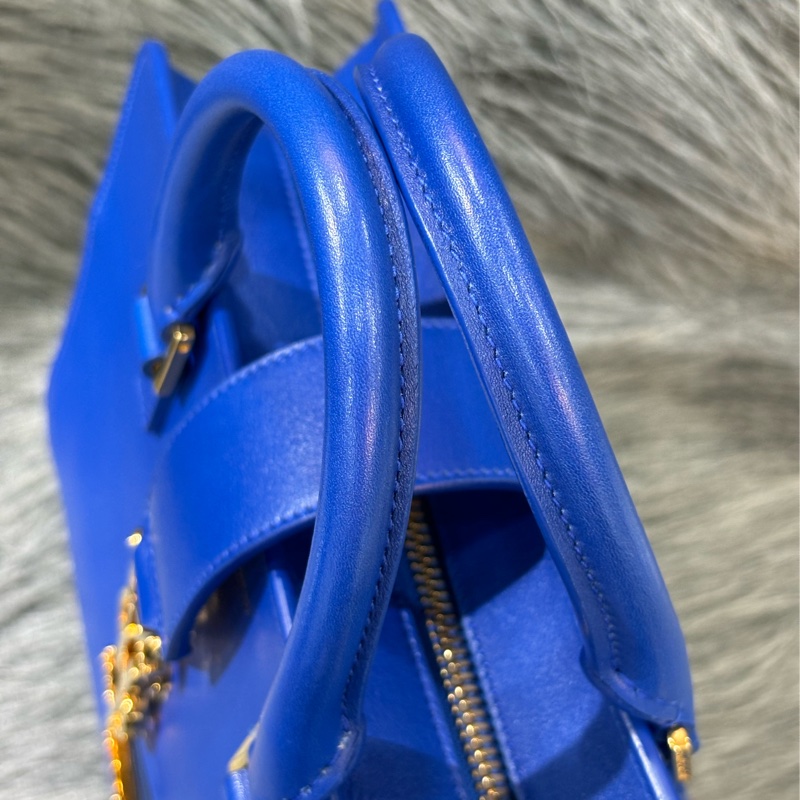 YSL 372087 Cabas Mini 皇家藍 牛皮 金釦 手提包 肩背包 斜背包 兩用包 學院包-34