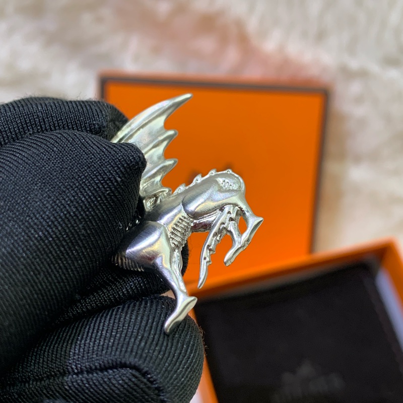 Hermes 愛馬仕 銀色 飛龍胸針 I454-4