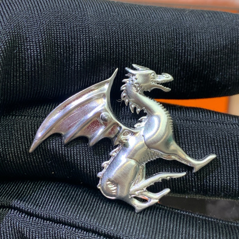 Hermes 愛馬仕 銀色 飛龍胸針 I454-12